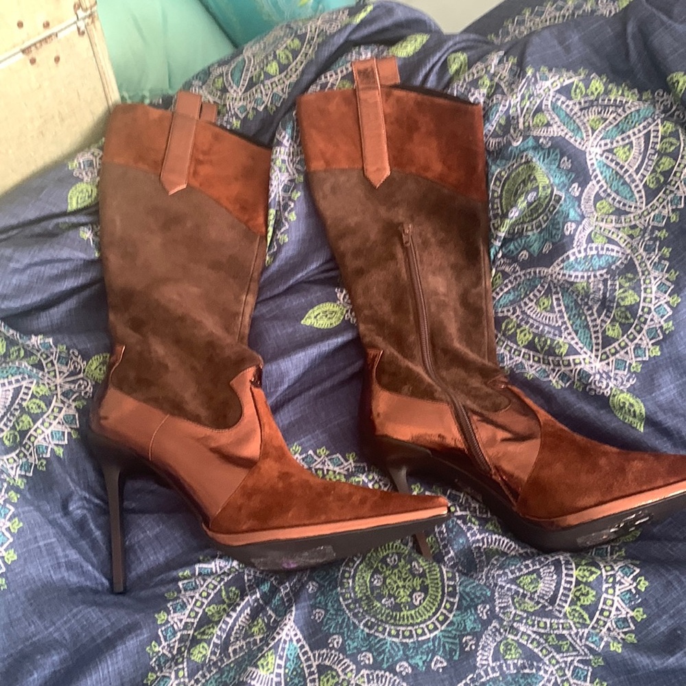 Jeffrey Campbell western boot metallic brown suede